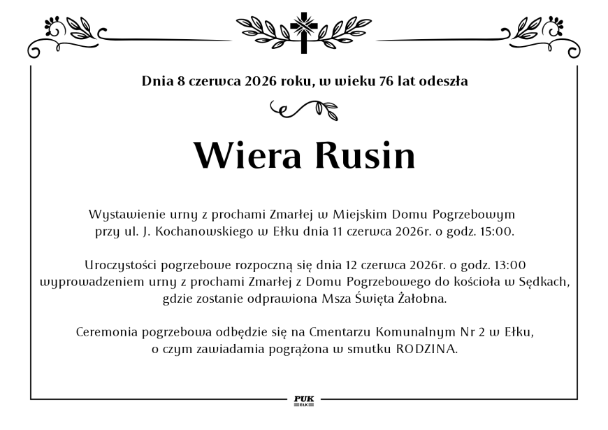 Wiera Rusin - nekrolog